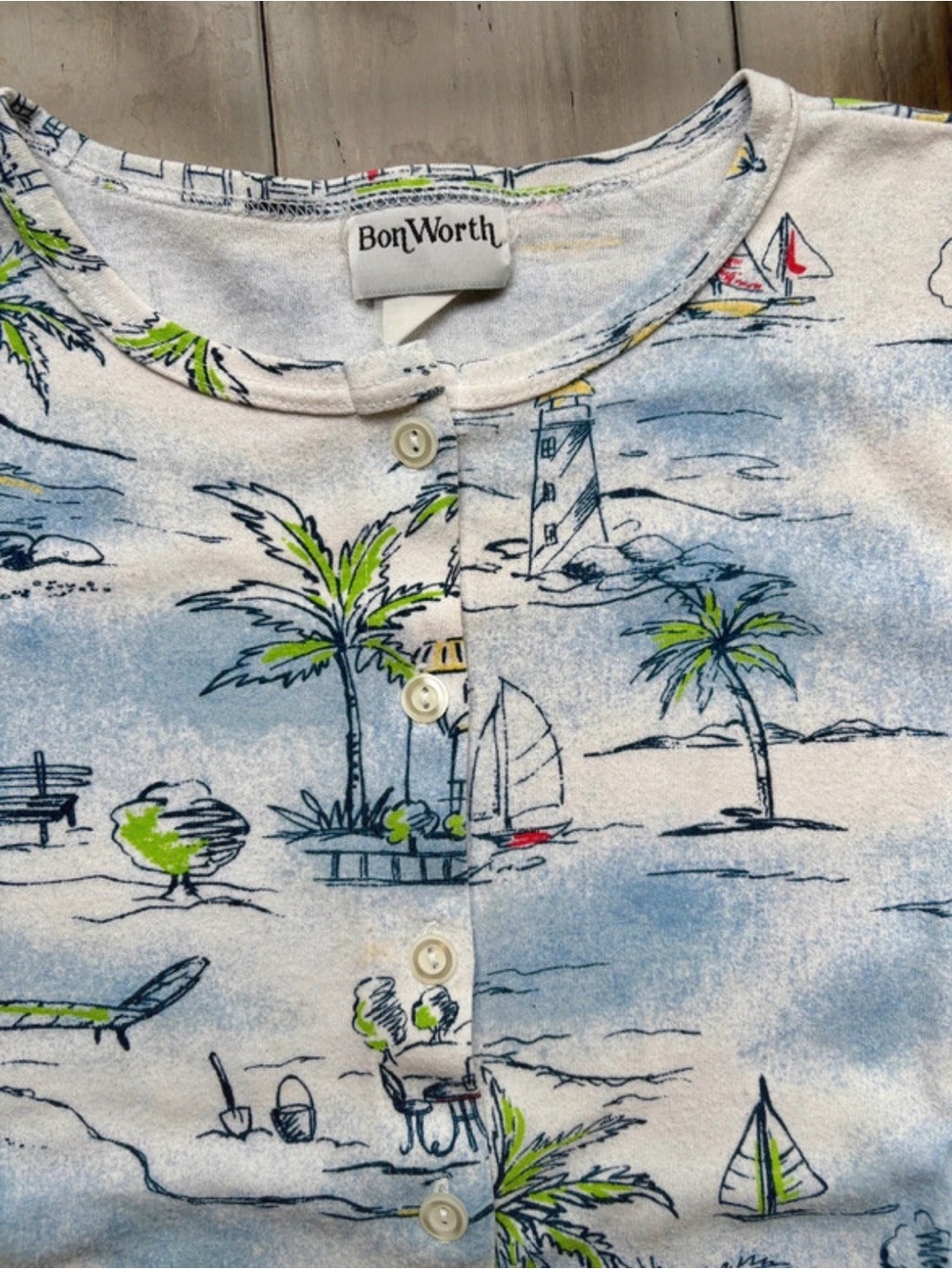 Vintage BonWorth cardigan large cotton coastal grandmacore classic lighthouse - Picture 3 of 7